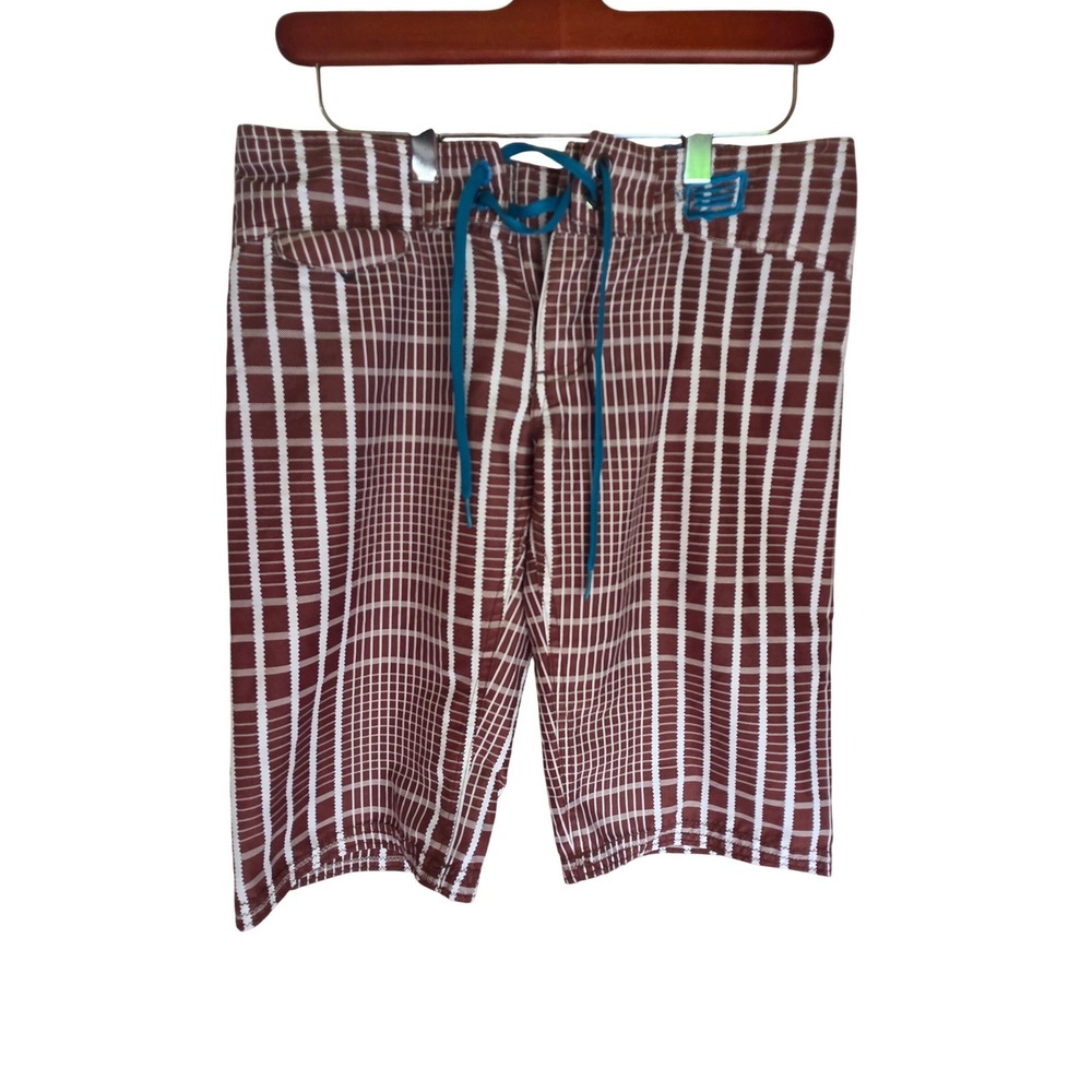 Ten-80 Metropolis Collection Board Shorts Mens Brown White Grid Swim Trunks 5